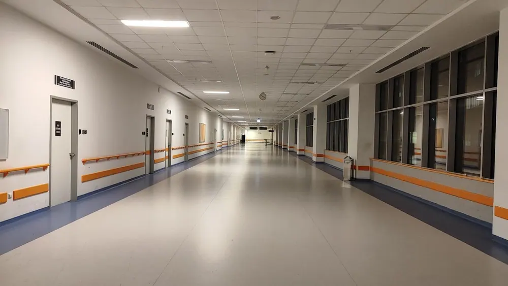 Bright corridor inside a healthcare facility