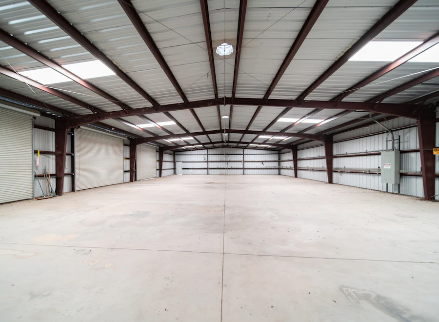 Open floor inside an industrial warehouse